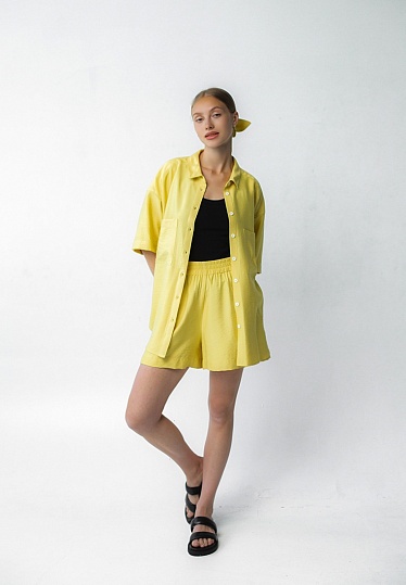 Week women's yellow Boho linen short sleeve shirt 242-08-013-2, фото 2 