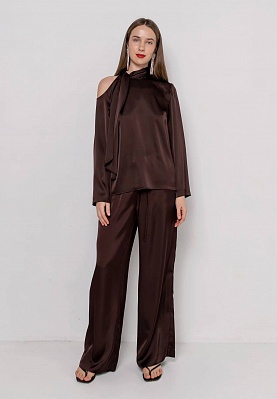 Open-shoulder blouse in chocolate color 254F-08-013, фото 2