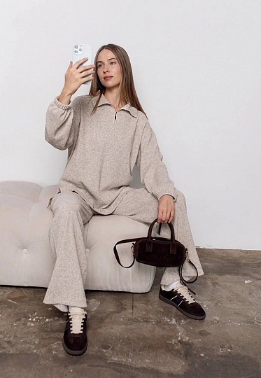 Beige warm knit sweatshirt 254-08-003, фото 2 