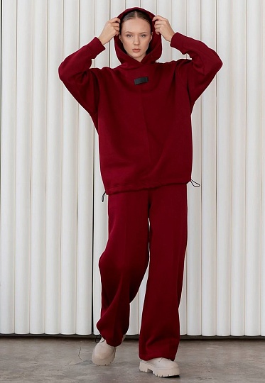 Wine red fleece insulated hoodie 244-08-002, фото 2 