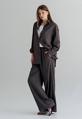 Boho linen shirt in chocolate color 252-08-010-1, фото 2 