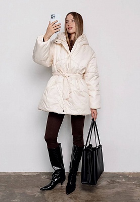 Belted winter jacket in milky color 254-02-004, фото 1 