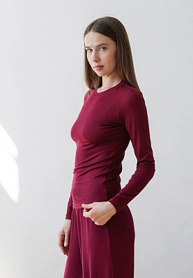 Burgundy thin jersey longsleeve-top 253-08-007-3, фото 2 