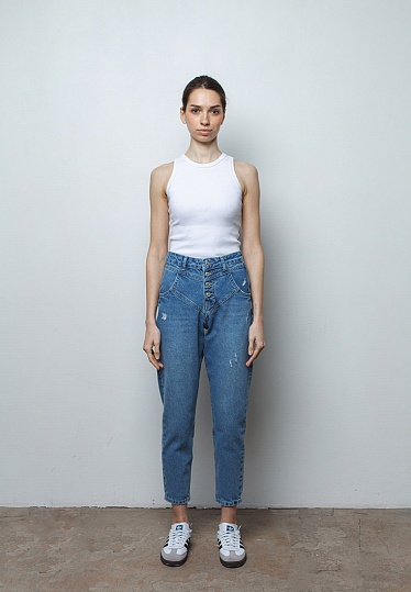 Week women's cyan frayed МОМ jeans 241-05-2883, фото 1 