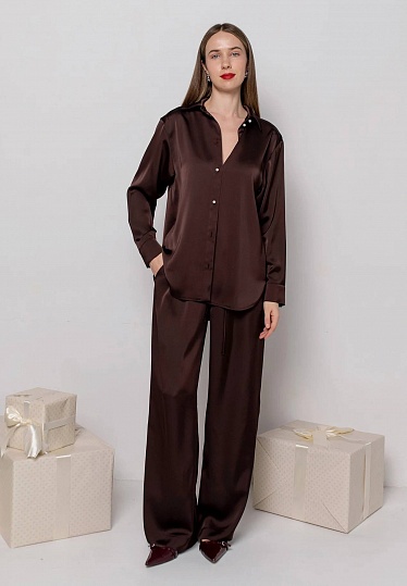 Satin pants in chocolate color 254F-05-017, фото 2 