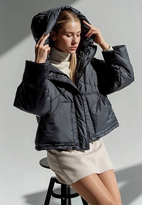 Dark gray hooded short jacket 244-02-001-2, фото 1