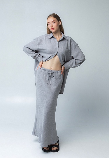 Week women's grey viscose linen midi skirt 242-04-003-1, фото 1 