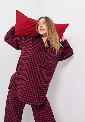 Red plaided flanel shirt 251-08-003, фото 1