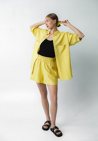 Week women's yellow boho linen elasted shorts 242-05-007-2, фото 1 