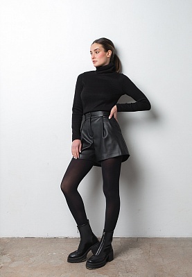 Week women's black eco leather at velour shorts 241-05-004, фото 1 