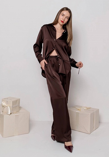 Satin pants in chocolate color 254F-05-017, фото 1 