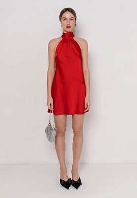 Red satin short dress 254F-06-013, фото 1 