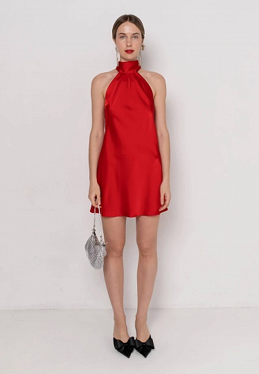 Red satin short dress 254F-06-013, фото 1 