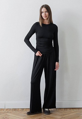 Black side gathered longsleeve-top 253-08-015, фото 2 