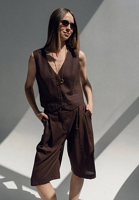 Linen vest in chocolate color 252-03-001, фото 2 
