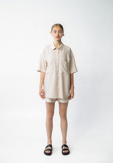 Week women's beige linen short sleeve shirt 242-08-013-1, фото 1 