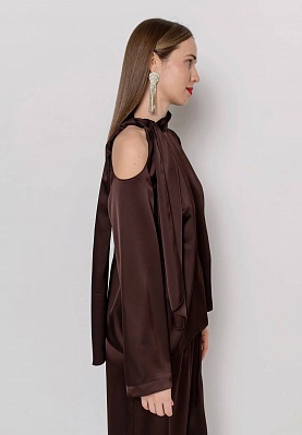 Open-shoulder blouse in chocolate color 254F-08-013, фото 1 