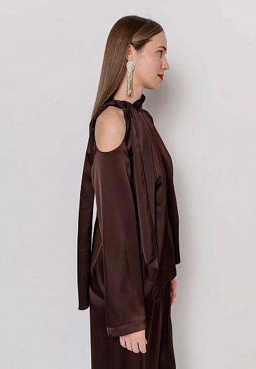 Open-shoulder blouse in chocolate color 254F-08-013, фото 1 