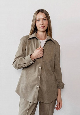 Beige warm shirt in herringbone print 254-08-001-1, фото 1 