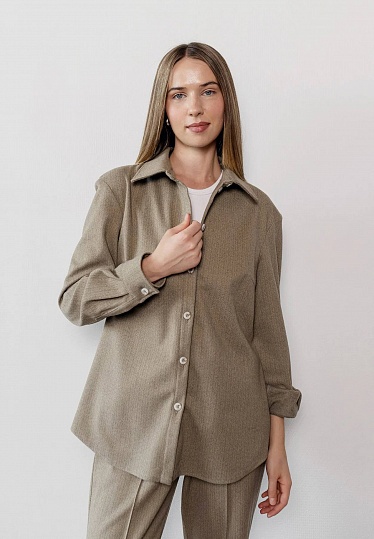 Beige warm shirt in herringbone print 254-08-001-1, фото 1 