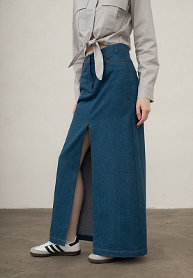 Week women's blue denim slit maxi-skirt 233-04-002, фото 2 