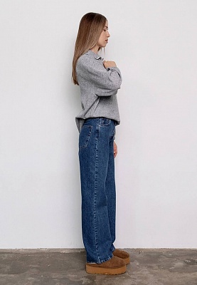 Dark blue dense denim straight jeans 254-05-478, фото 2 