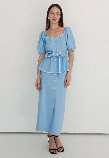 Cyan linen blouse 252-08-011-1, фото 2 