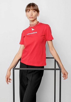 Week women's red basic inscripted T-shirt 243-08-020-3, фото 1