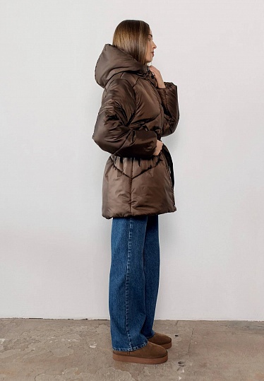 Belted winter jacket in chocolate color 254-02-004-1, фото 2 