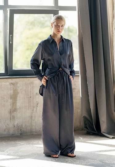 Satin pants in steel color 253F-05-004, фото 2 