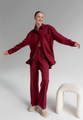 Burgundy eco-suede pants 243-05-019-1, фото 2