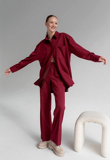 Burgundy eco-suede pants 243-05-019-1, фото 2 