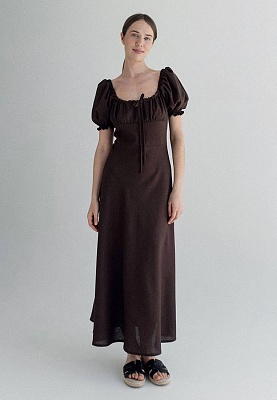 Drawstring dress in chocolate color 252-06-005, фото 2