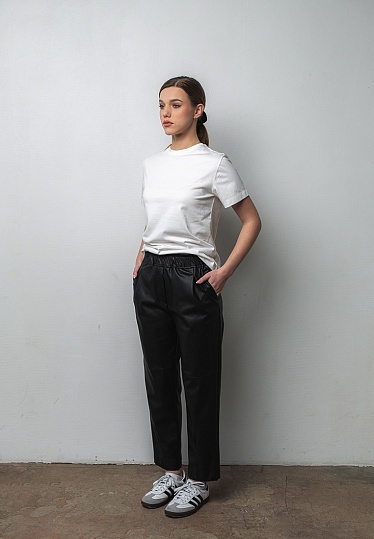 Week women's black eco leather elasted pants 241-05-016, фото 2 