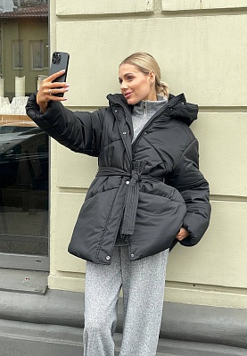 Black belted winter jacket 254-02-004-2, фото 1 