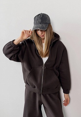 Fleece knit hoodie in chocolate color 254-08-011, фото 1 