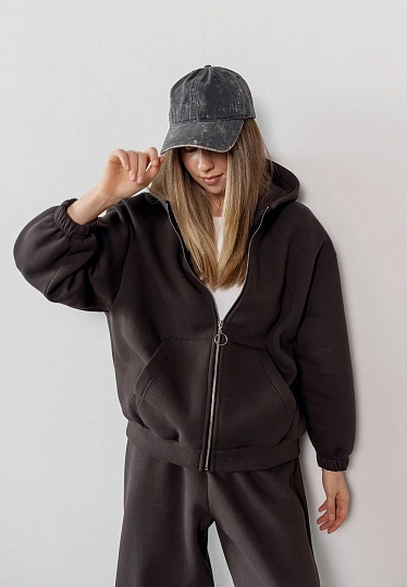 Fleece knit hoodie in chocolate color 254-08-011, фото 1 