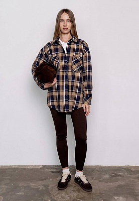 Beige-brown plaid shirt 253-08-009-2, фото 2