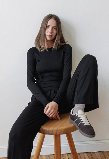 Black side gathered longsleeve-top 253-08-015, фото 1 