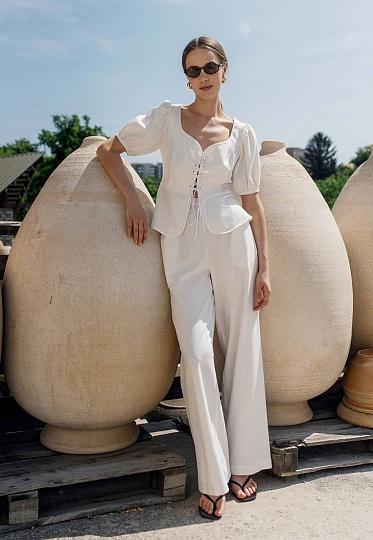 Linen front-tie blouse 252-08-024, фото 2 