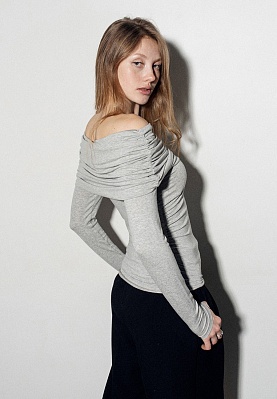 Melange gray open shoulders longsleeve 251-08-024-1, фото 1 