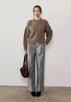 Gray warm palazzo pants in print 254-05-002-2, фото 1 