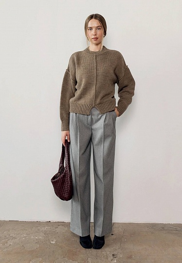 Gray warm palazzo pants in print 254-05-002-2, фото 1 