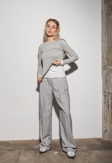 Light-gray striped pants 251-05-004-4, фото 1 