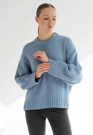 Knitted dark-cyan sweater 243-22-698-4, фото 2 