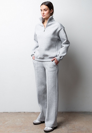 Week women's grey melange straight insulated pleats pants 241-05-014-1, фото 1 
