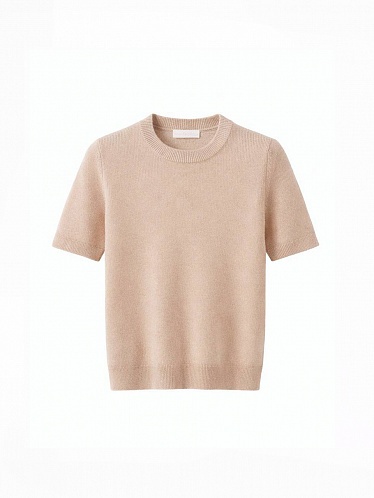 Beige ribb knitted T-shirt 254-08-023-2, фото 1 