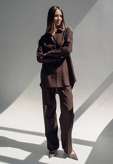 Linen pants in chocolate color 252-05-007, фото 1 