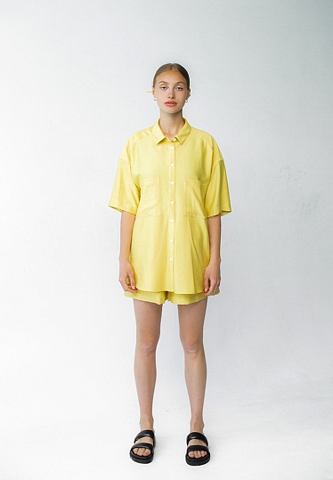 Week women's yellow Boho linen short sleeve shirt 242-08-013-2, фото 1 
