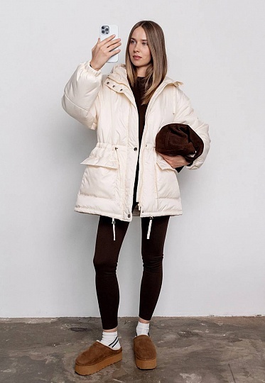 Hooded winter jacket in milky color 254-02-011-2, фото 1 